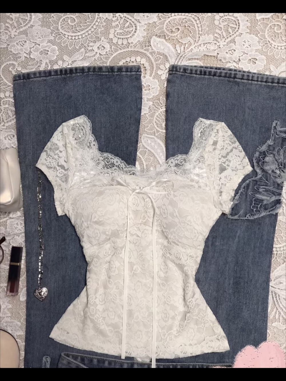 Coquette White Lace Ribbon Top